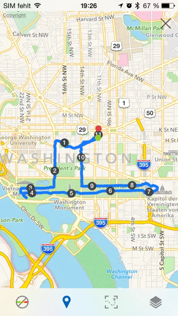 Laufstrecke durch Washington D.C.