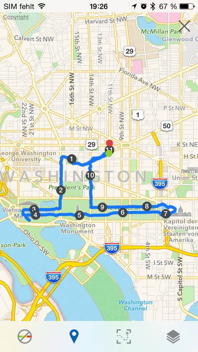 Laufstrecke durch Washington D.C.